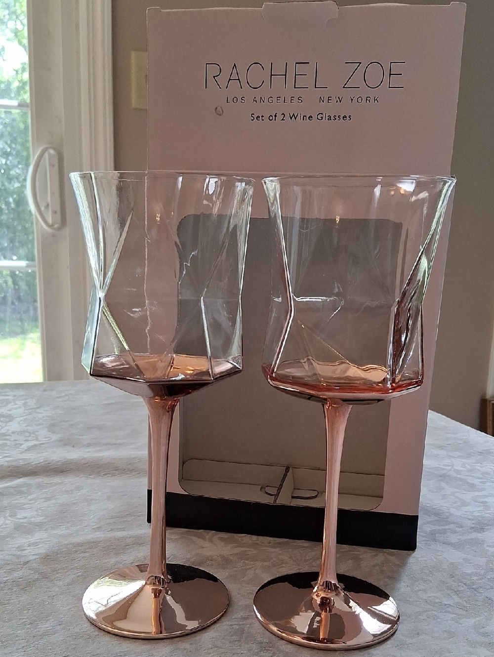 Rachel Zoe Rose Gold Geometric Shaped Wine Glasses Set of 2
